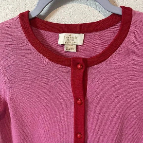 Kate Spade New York Cardigan Big Girls 8Y Pink Red Button Up Cotton - Picture 4 of 10